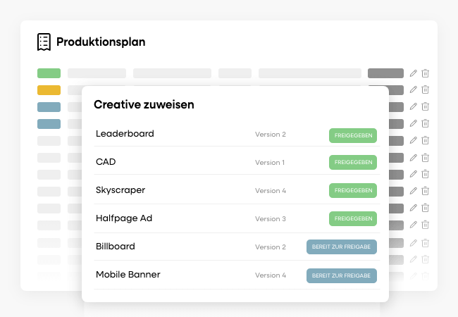 Produktionsplan Creatives zuweisen