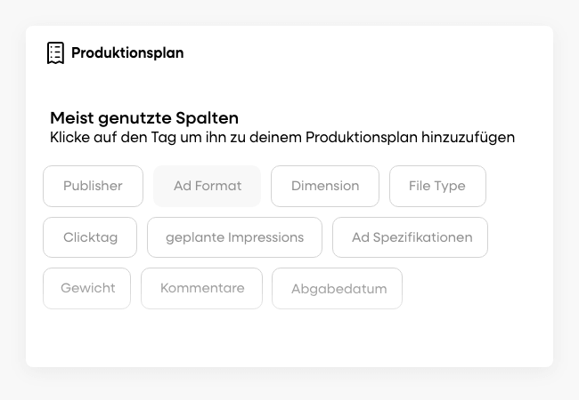 Produktionsplan Spalten anlegen